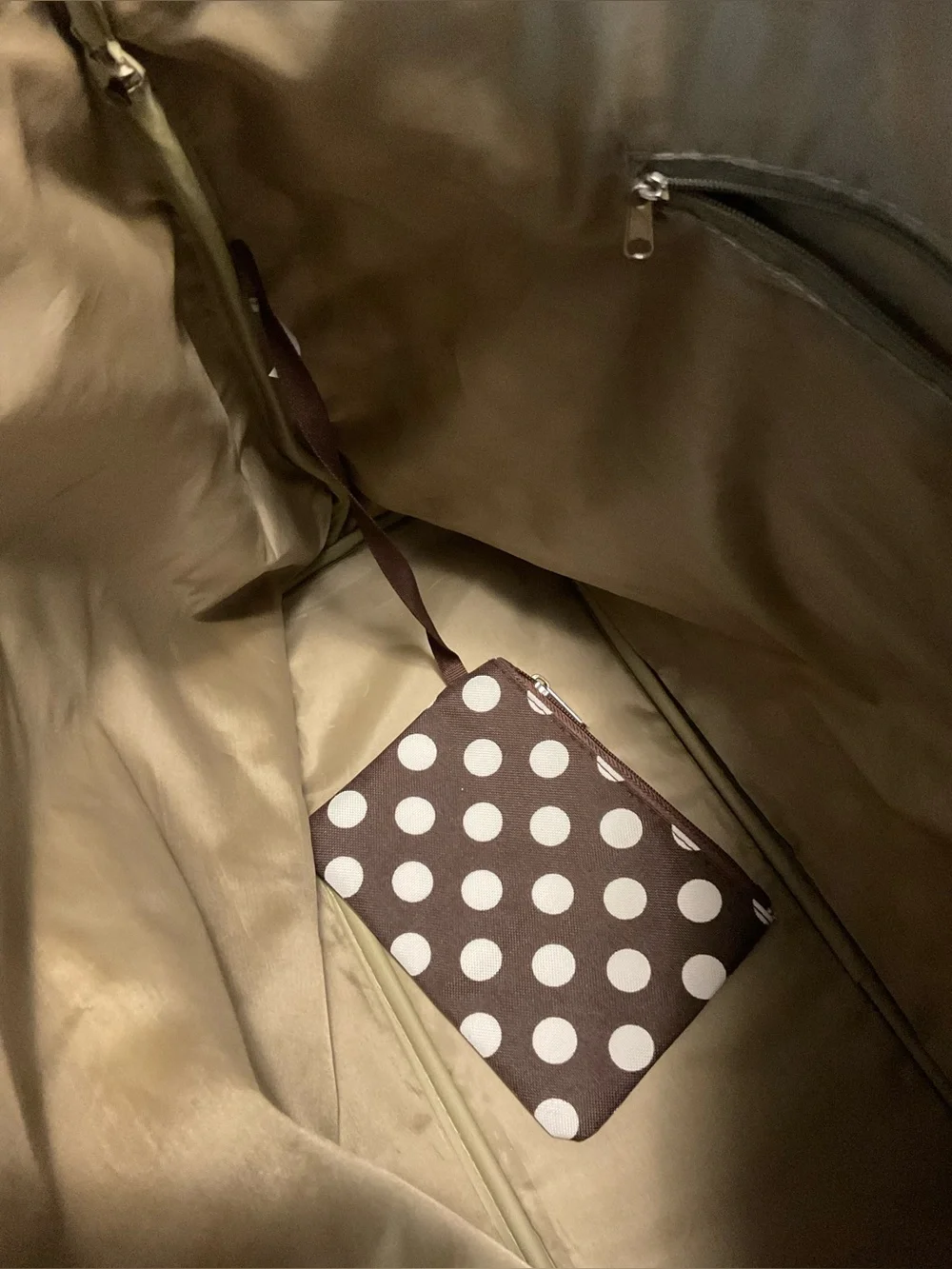 Brown Travel Tote with White Polka Dots